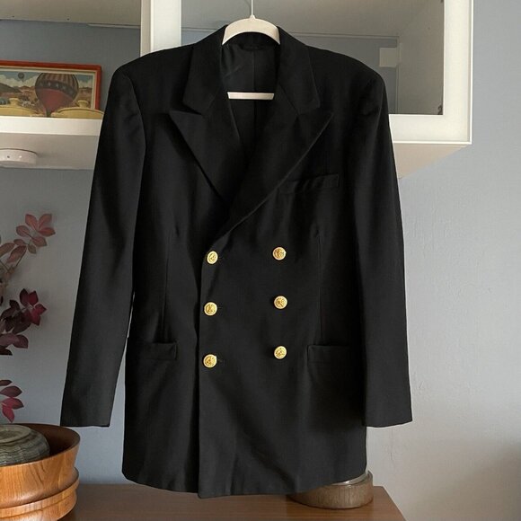 Vtg US Navy Military Enlisted Black Wool Peacoat Gold Buttons 37 R - Picture 1 of 9